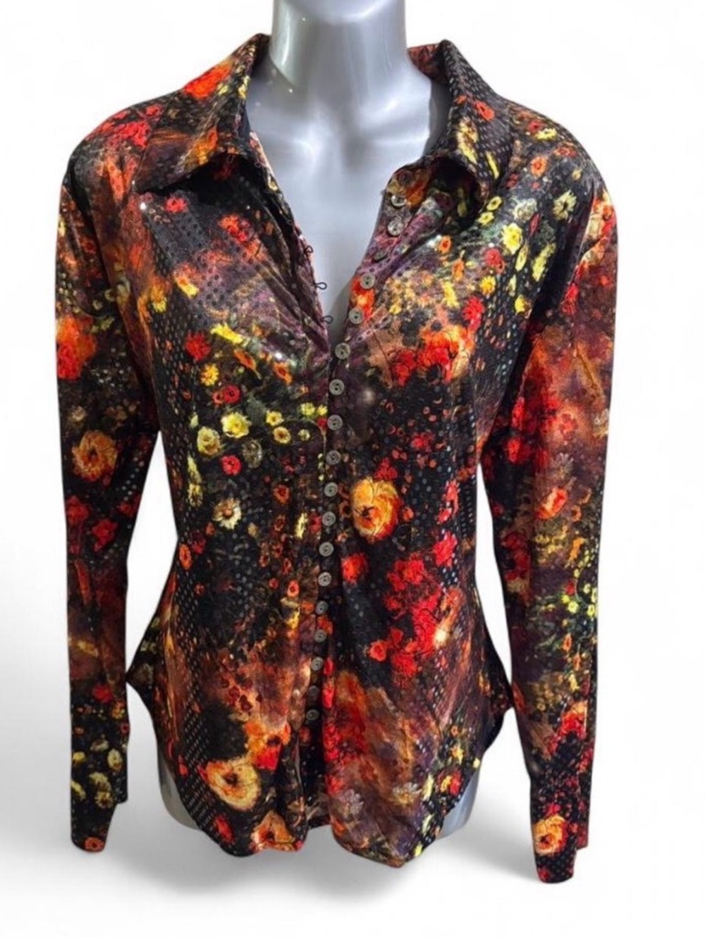 Vintage Jacques Floral Button-Front Women's Top in Multi-Color